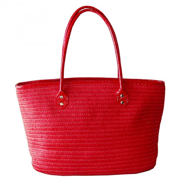 Straw Tote: Paper Straw Tote - Red - BG-R11049RD